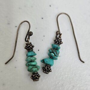 Faux Turquoise Beaded Earrings Silver Tone Boho Southwestern Dangle Drop